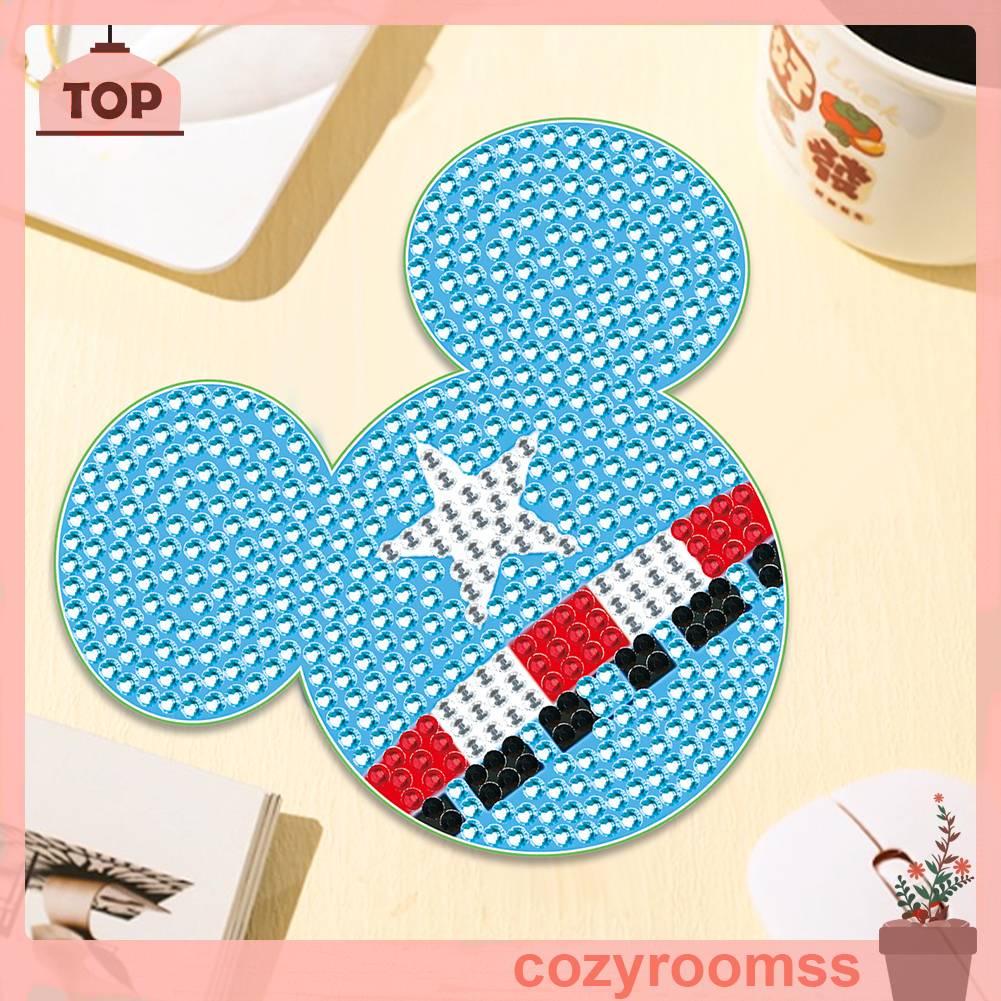 Bộ Tranh Đính Đá Họa Tiết Hoạt Hình Mickey Dễ Thương Chống Trượt Cho Trang Trí Đế Lót Ly