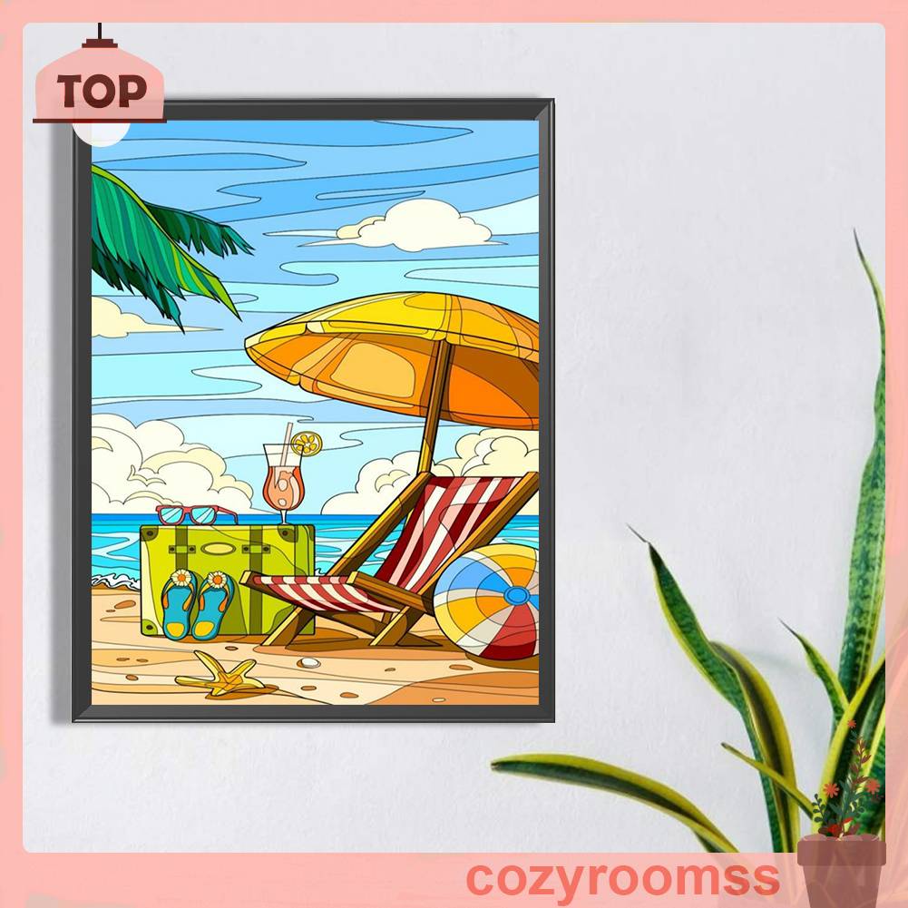 Tranh Đính Đá Kim Cương Toàn Bộ 5D DIY Hình Vẽ Ghế Bãi Biển Trang Trí Nhà Cửa