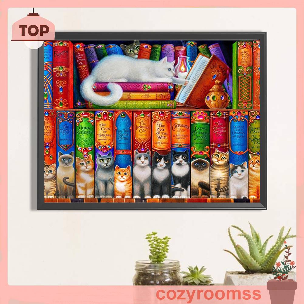 Tranh Đính Đá Kim Cương Toàn Bộ 5D DIY Hình Vẽ Mèo Trang Trí Nhà Cửa
