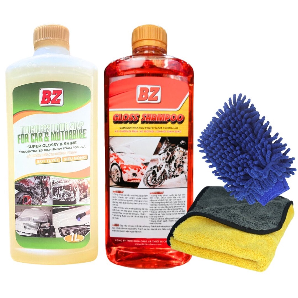 Combo Nước Rửa Xe Có Chạm,Rửa Xe Không Chạm BZ Kèm Bao Tay Và Khăn