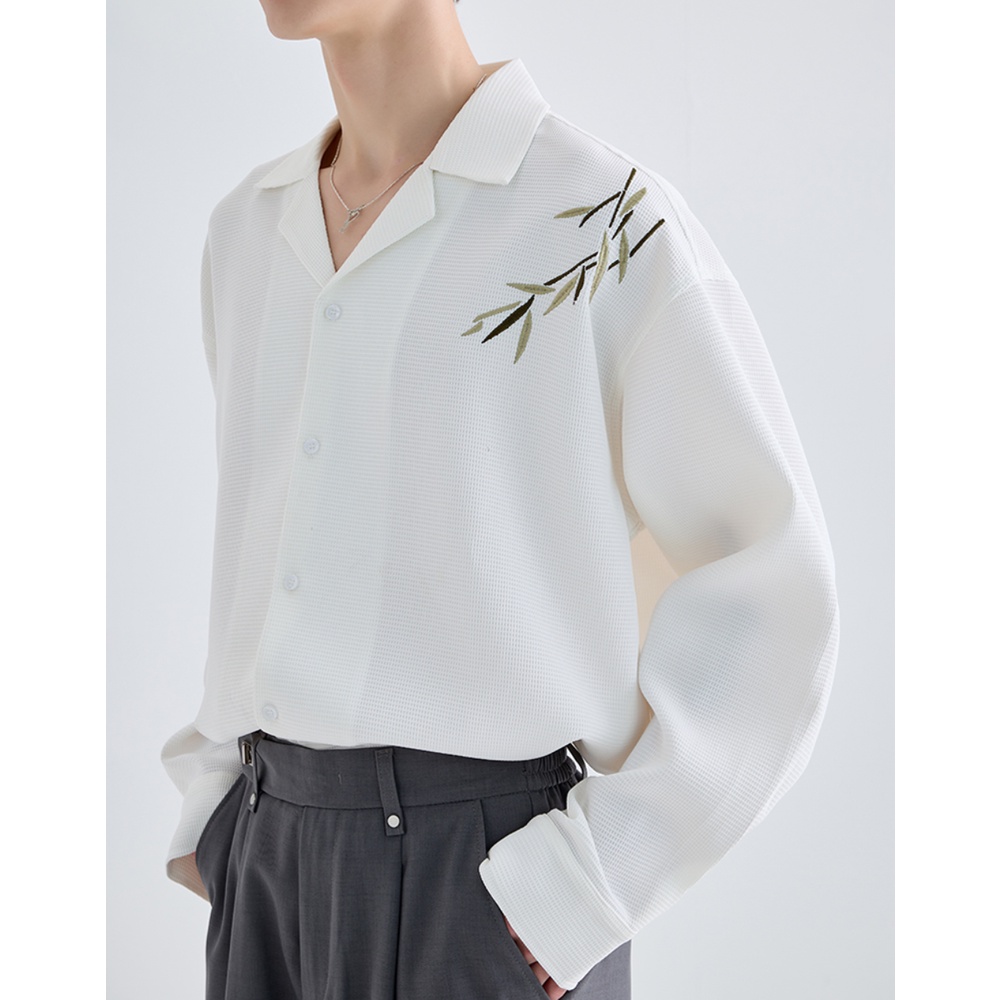 Chicerro Áo Sơ Mi Nam Dài Tay Thêu Họa Tiết Bánh Waffle Trung Hoa Giản Dị Xu Hướng Xuân Hè Mới