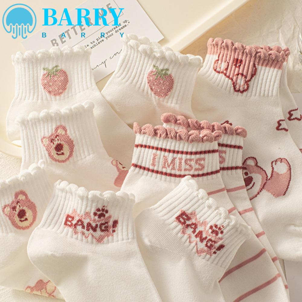 BARRY Vớ Cotton Mỏng Thoáng Khí Chống Mòn Họa Tiết Gấu Và Dâu Tây Đơn Giản