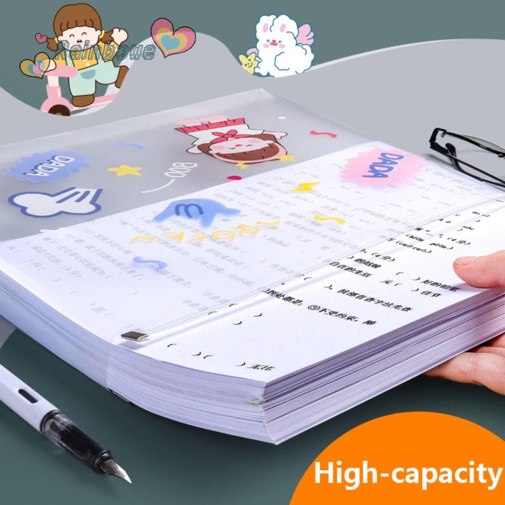 RAINBOW Set 4 Túi Đựng Tài Liệu Khổ A4 Có Khóa Kéo Họa Tiết Hoạt Hình Dễ Thương