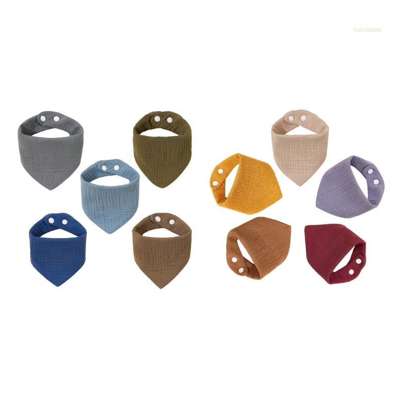 Haha Bộ 5 Yếm Ăn Cotton Hình Tam Giác Thấm Hút Tốt Có Nút Cài Tiện Dụng Cho Bé