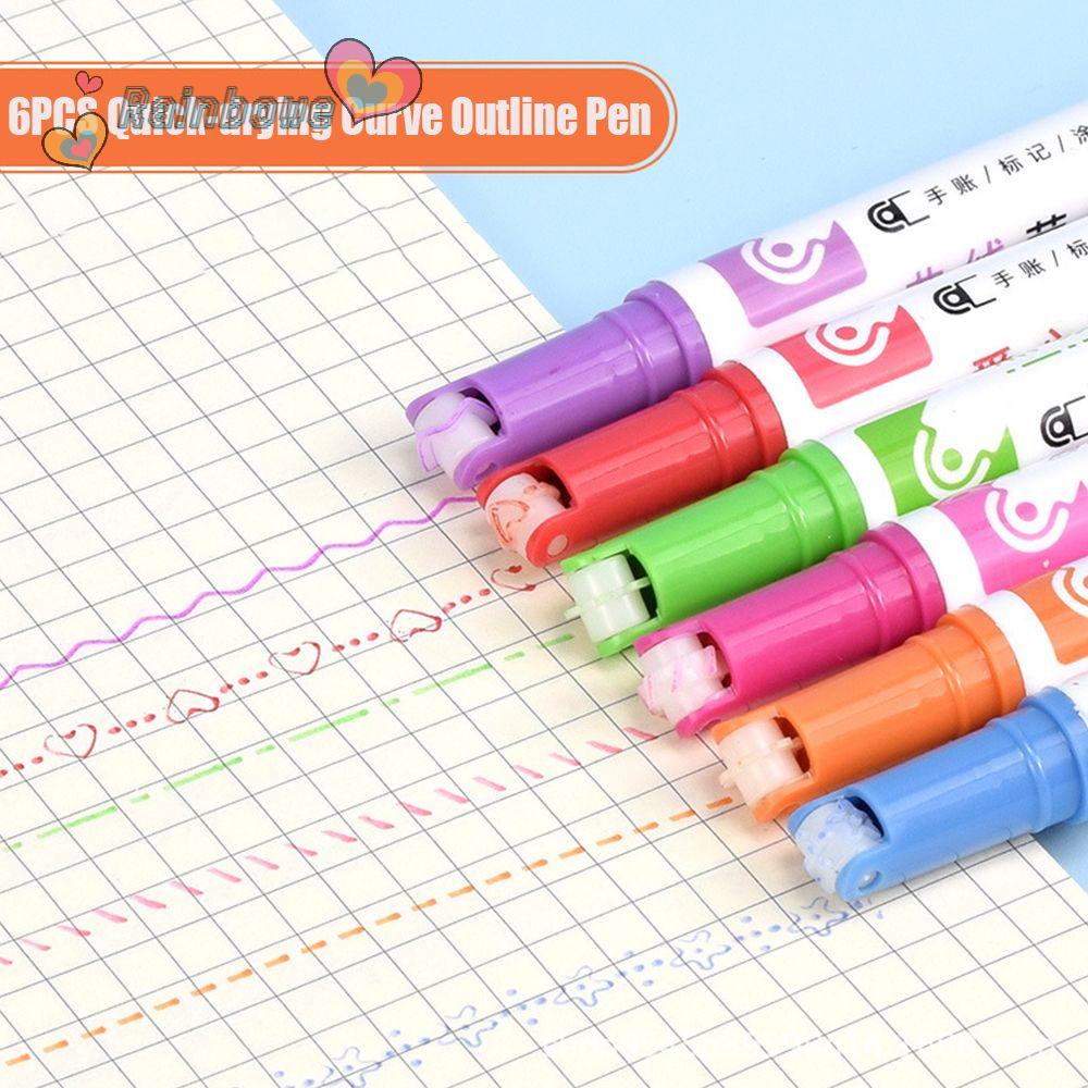 RAINBOW Set 6 Bút Bắt Sáng Tạo Đường Cong Hình Bông Hoa Nhiều Màu Sắc