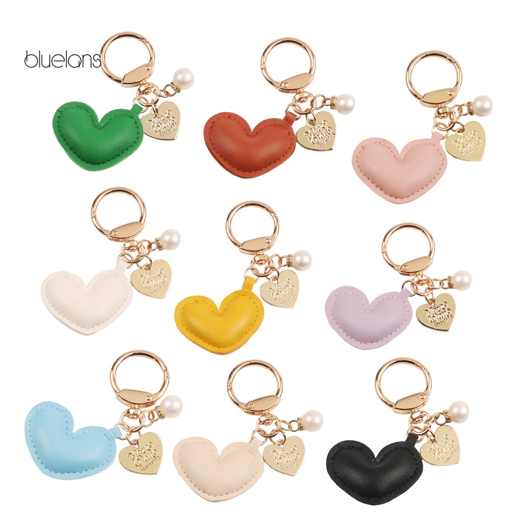 Móc Khóa Da Giả Khắc Chữ Đính Ngọc Trai Thời Trang