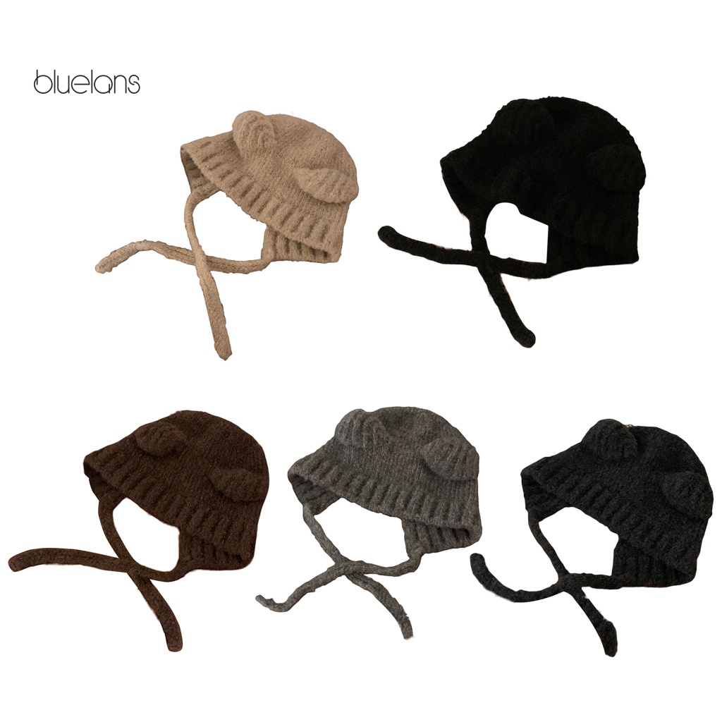 Mũ Dệt Kim Màu Trơn Trang Trí Tai Gấu Màu Sắc Xinh Xắn Thời Trang Mùa Đông Cho Nữ