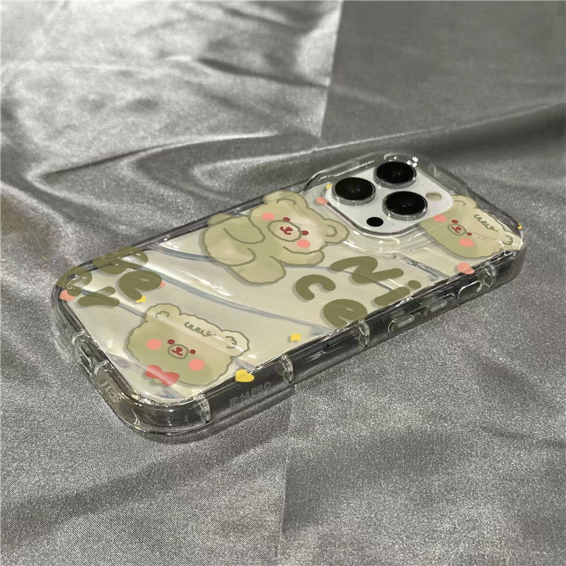 Ốp Điện Thoại Mềm Trong Suốt Hình Gấu Xanh Lá Cho iPhone14promax 1312 / 11 7 / 8plus xr / sins NF57