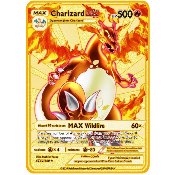 Thẻ Kim Loại Pokemon Charizard Gx Rare thẻ năng lượng đứa trẻ trò chơi thẻ vàng món quà đồ chơi