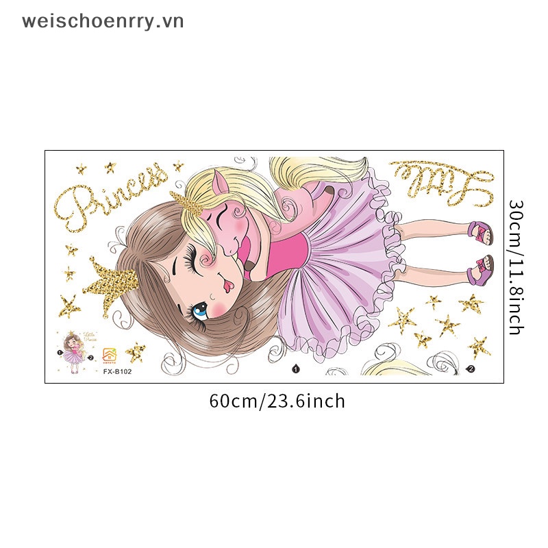 Giấy Dán Tường Hình Kỳ Lân Công Chúa Và Bé Gái Đáng Yêu Trang Trí Phòng Khách / Phòng Ngủ