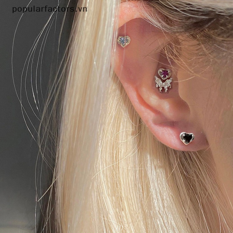 1 Đôi Bông Tai Hình Trái Tim Mini Đính Đá Zircon Nhiều Màu Sắc Thời Trang Dành Cho Nữ