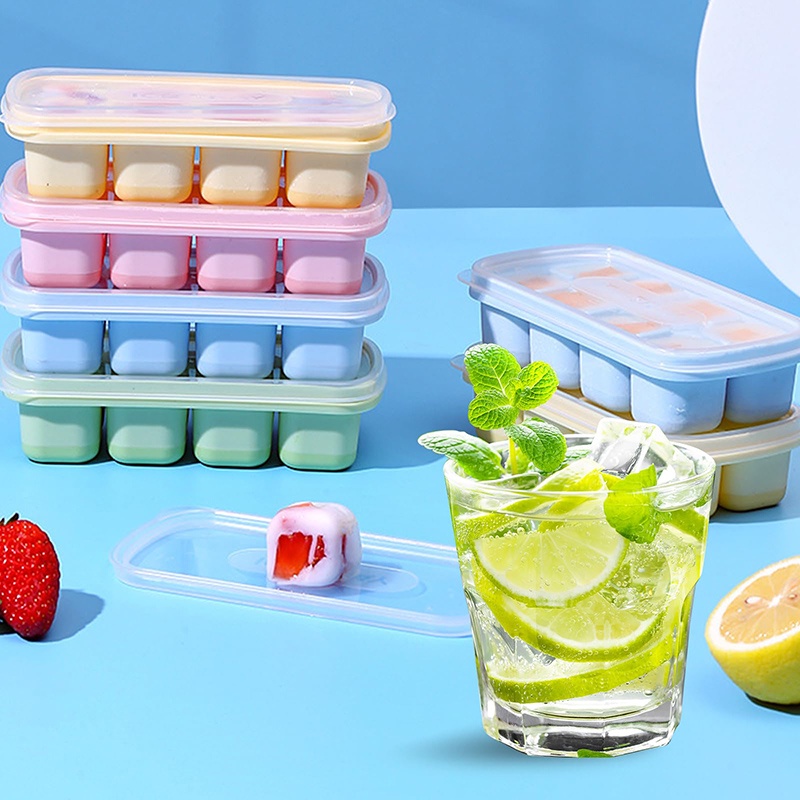 Khuôn Làm Đá Viên 8 Ngăn Bằng Silicone Mềm Có Nắp