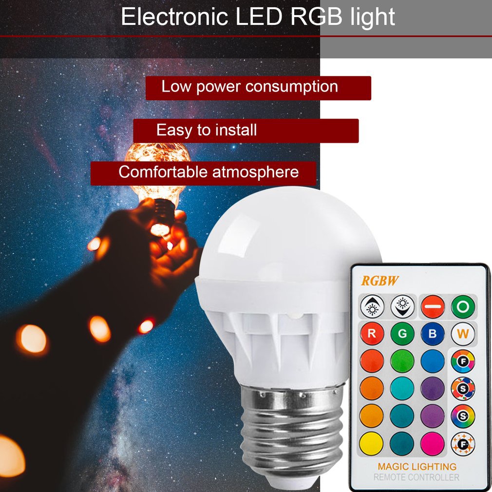 =Christmas=3W RGB LED Light Bulb Colorful E27 Lamp Indoor Wireless With Remote Controller