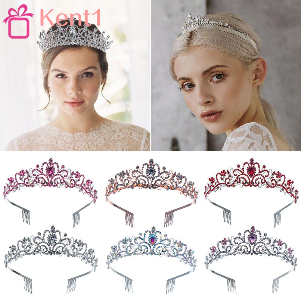 KENT1 Vương Miện Cài Tóc Đính Kim Cương Giả Màu Bạc Cho Cô Dâu