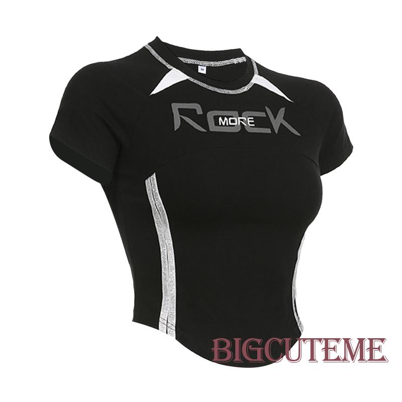 Áo Thun Crop Top Tay Ngắn Cổ Tròn In Chữ Phản Quang Thời Trang Mùa Hè Dành Cho Nữ