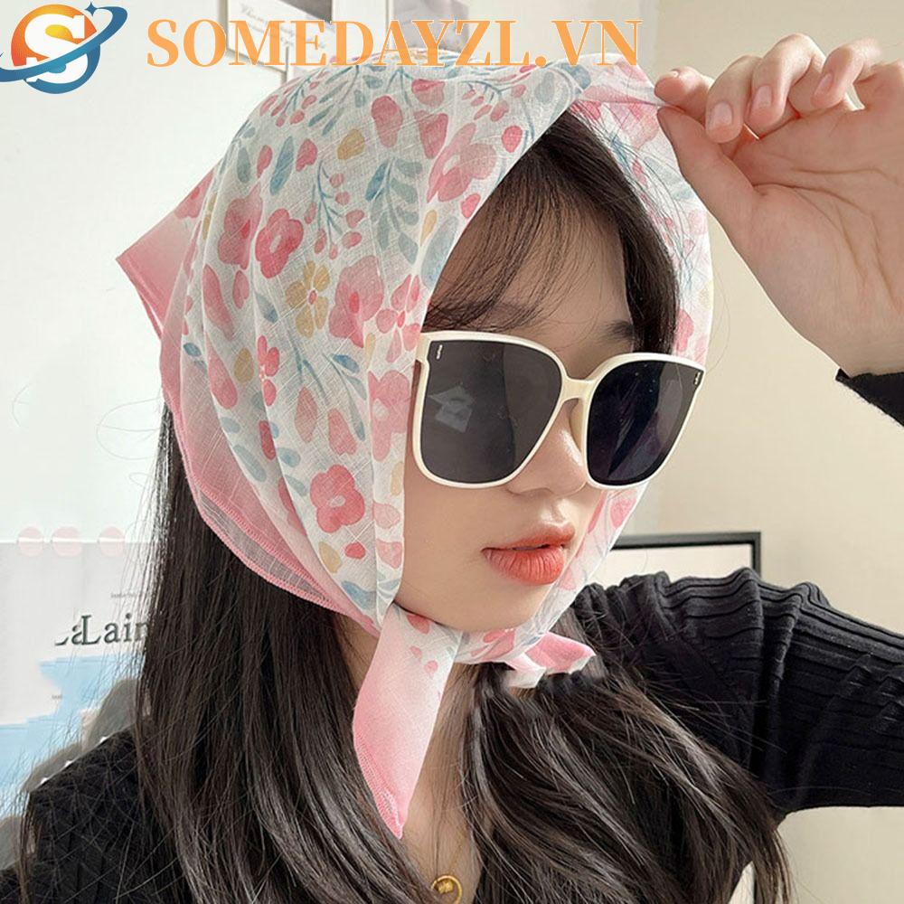 SOMEDAYZL Khăn Choàng Cổ Vuông Che Nắng In Họa Tiết Cherry Đơn Giản Phong Cách Hàn Quốc