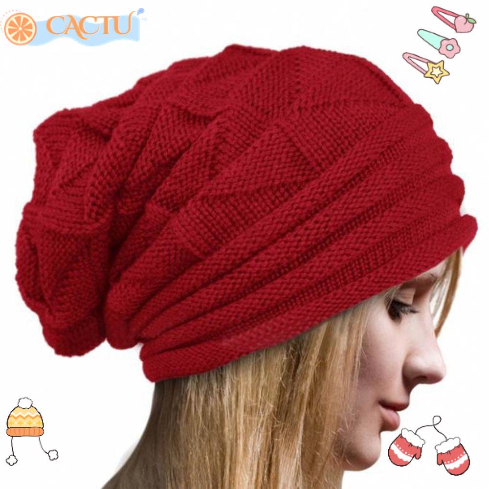 CACTU Mũ beanie Màu Trơn Họa Tiết Kẻ Sọc Thời Trang
