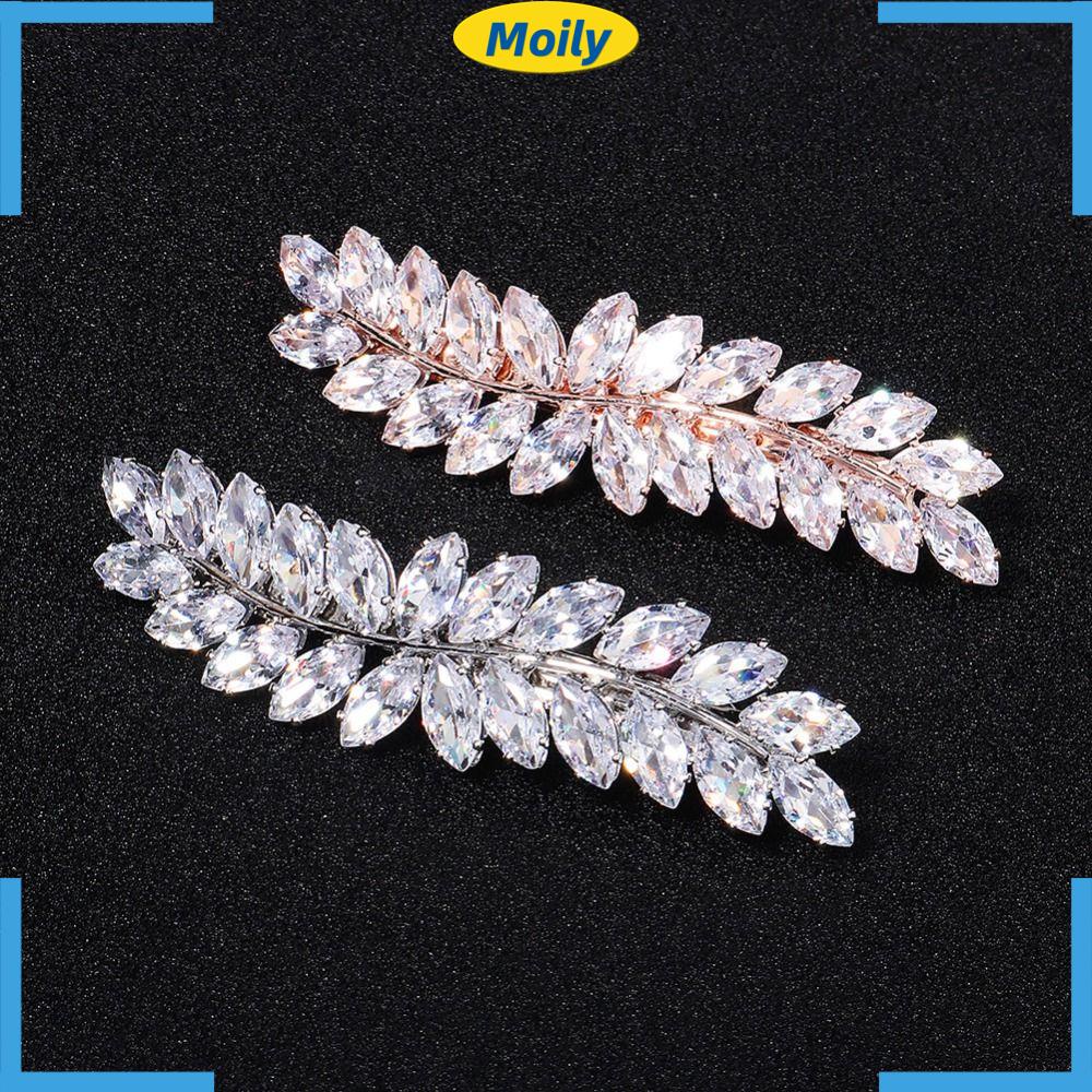MOILYVN Kẹp Tóc Hình Chiếc Lá Đính Pha Lê Sang Trọng