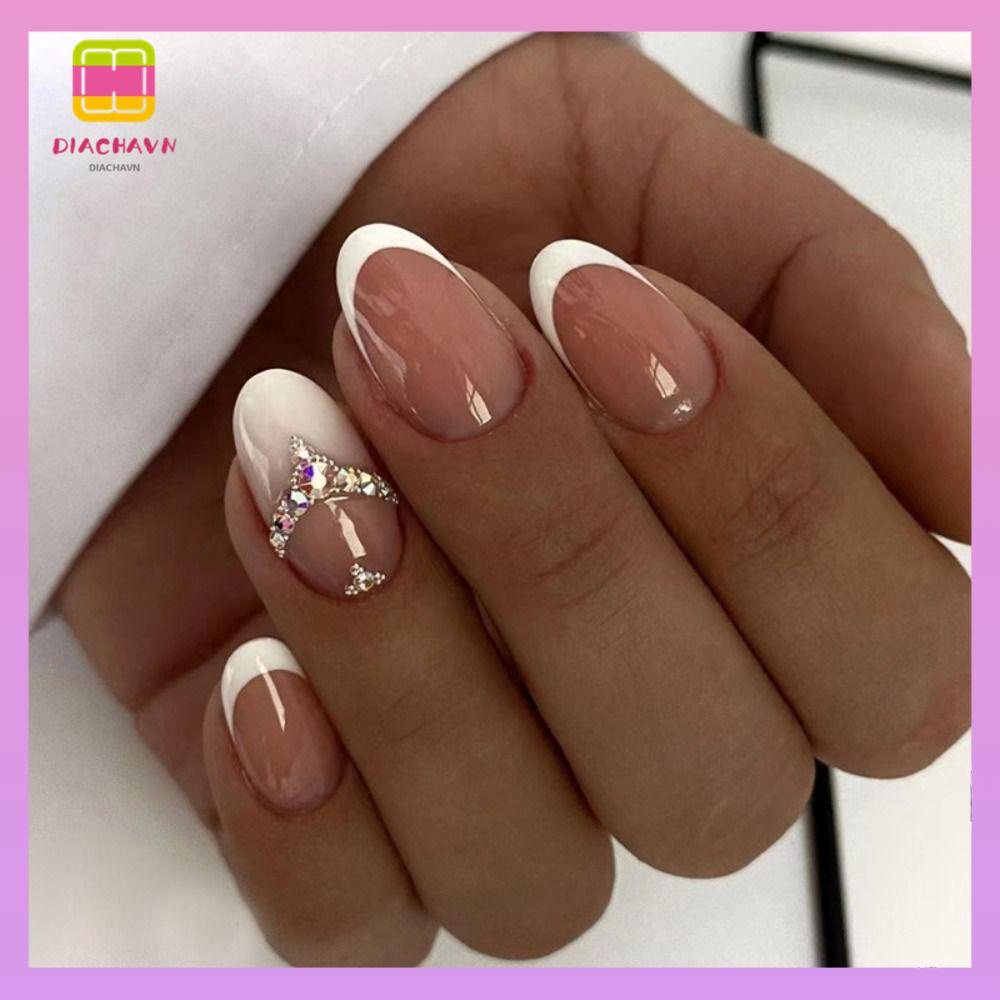 DIACHAVN Bộ 24 Móng Tay Giả Che Phủ Toàn Diện Đính Pha Lê Lấp Lánh Có Thể Tháo Rời