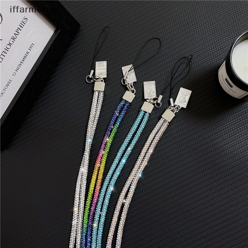 Dây Đeo Cổ Tay Đính Đá Hình Vuông Lấp Lánh Sáng Tạo Cho Điện Thoại