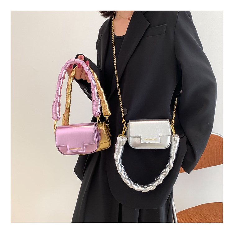 Túi Xách Đeo Vai Kiểu Vuông Nhỏ Màu Laser Phối Dây Xích Thời Trang Cao Cấp