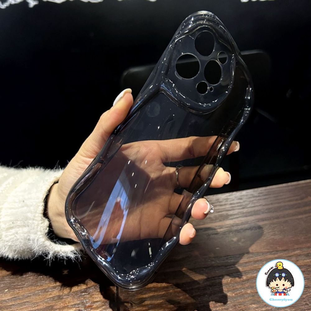 Ốp Điện Thoại TPU Mềm Trong Suốt Viền Gợn Sóng Bảo Vệ Ống Kính Máy Ảnh Cho IPhone 11 12 13 14 Pro Max XR XS Max