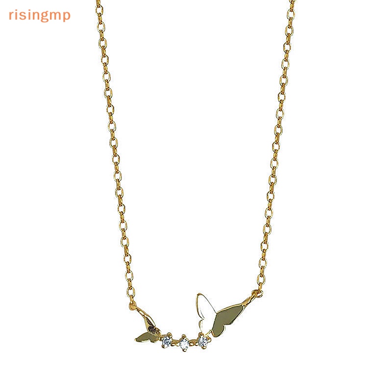 Vòng cổ Mặt Hình Bướm Màu Vàng / Bạc Đính Đá Zircon Đơn Giản Thời Trang Phong Cách Hàn Quốc Cho Nữ