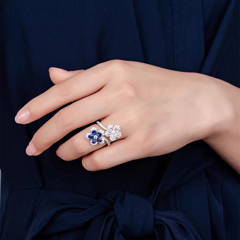 ♥ Nhẫn Bạc Đính Đá Sapphire Thời Trang Cho Nữ