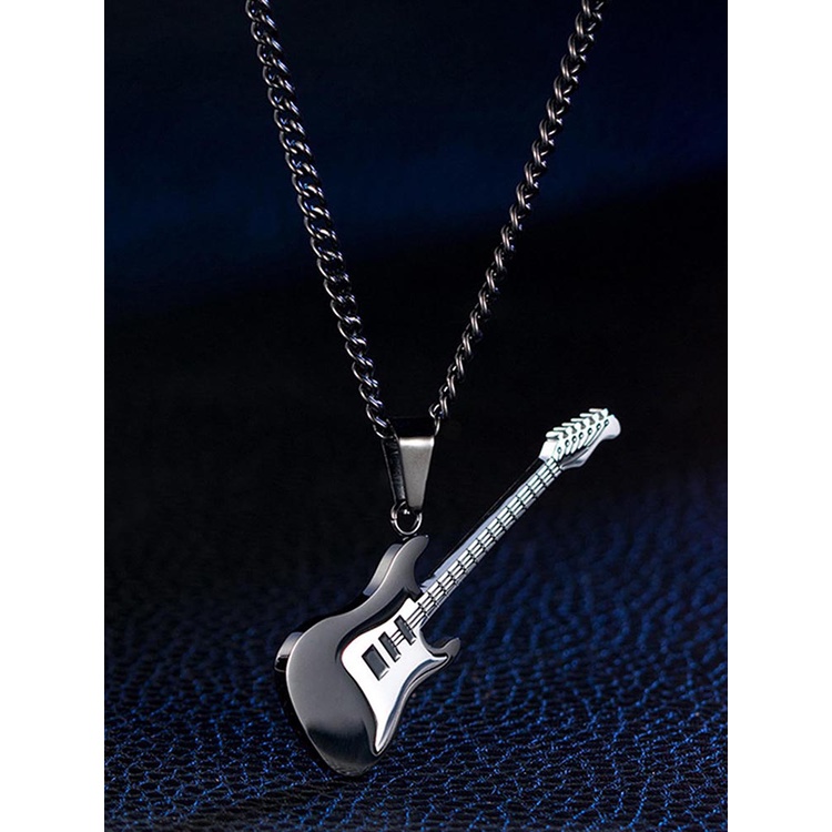 Ygt Vòng cổ Thép Titan Màu Vàng / Bạc Mặt Hình Đàn Guitar Phong Cách Hip Hop Thời Trang Cho Nam Và Nữ