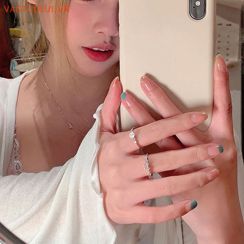 Nhẫn Hở Hình Nơ Hoa Đính Đá Zircon Màu Bạc Tùy Chỉnh Thời Trang Cho Nữ