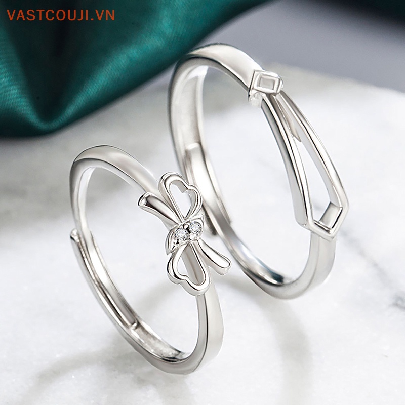 Nhẫn Cặp Đính Đá Zircon Hình Nơ Sáng Tạo Có Thể Điều Chỉnh Kích Cỡ Cho Cặp Đôi