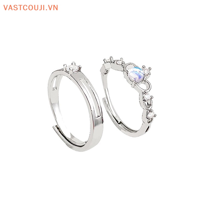 Nhẫn Cặp Đính Đá Zircon Mặt Trăng Màu Bạc Tùy Chỉnh Thời Trang Cho Nữ