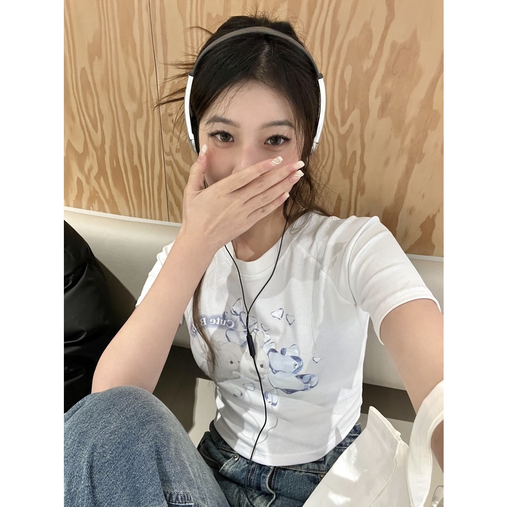 Áo Baby Tee Thun Croptop Nữ Tay Ngắn Dáng Ôm In Hình Thỏ Phong Cách Desire Thời Trang Mùa Hè Mới Cho Nữ
