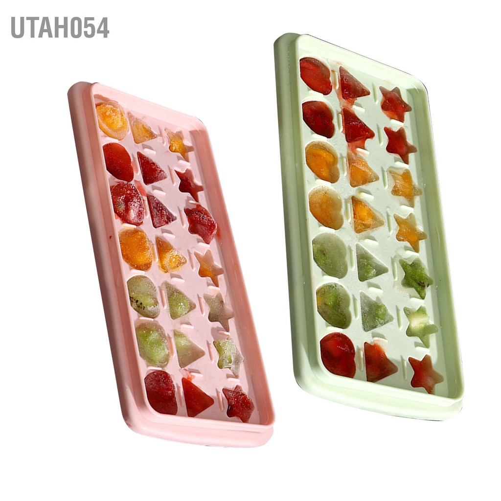 [Hàng Sẵn] Khay đá - Khuôn nhựa Làm Đá 21 Viên ngôi sao, Tam giác, trái tim Sáng Tạo Với nắp đậy【Utah054】