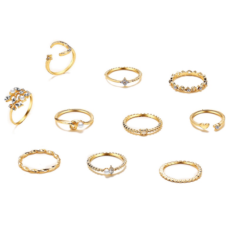 Ygt Set Nhẫn Hở Hình Học Đính Đá Pha Lê / Ngôi Sao / Trái Tim / Hình