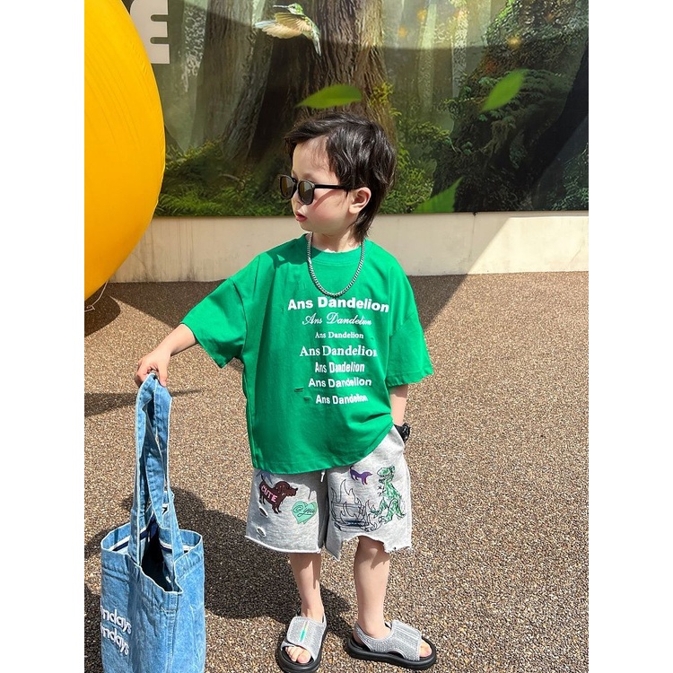 Quần Short Dáng Rộng Họa Tiết Khủng Long Phong Cách Mùa Hè Cho Bé Trai