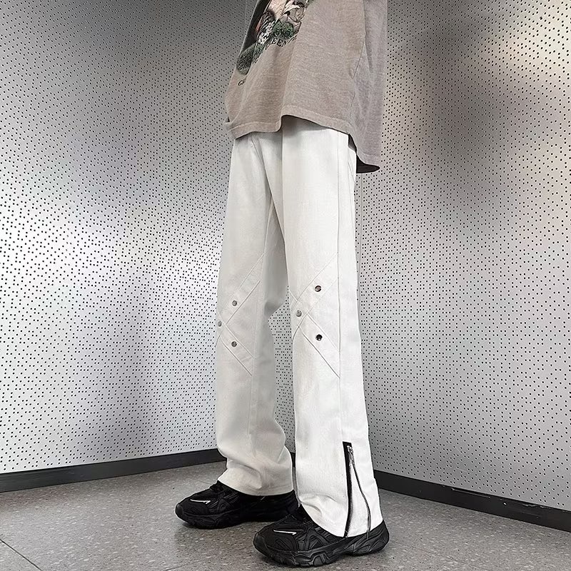 Quần Dài Dáng Suông Rộng Màu Đen Có Khóa Kéo Phong Cách Thời Trang Đường Phố Mỹ Cho Nam Giới