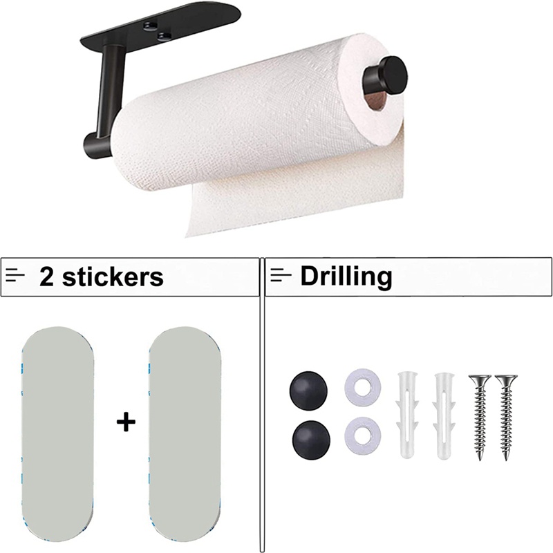 Giá Đỡ Cuộn Giấy Vệ Sinh Gắn Dưới Tủ / Tường Màu Đen Nhám Tiện Dụng Cho Nhà Bếp
