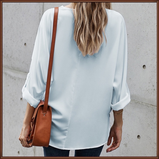 Áo Sơ Mi Tay Dài Cổ Chữ V Màu Sắc Thời Trang Dành Cho Nữ