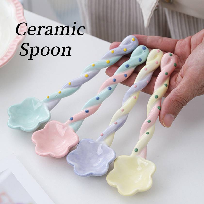 Hộ Gia Đình Muỗng Gốm Tay Cầm Dài Thìa Dễ Thương Trộn Thìa Cà Phê Thìa Cà Phê Bánh Kem Thìa Hộ Gia Đình Bộ Dao Kéo Y