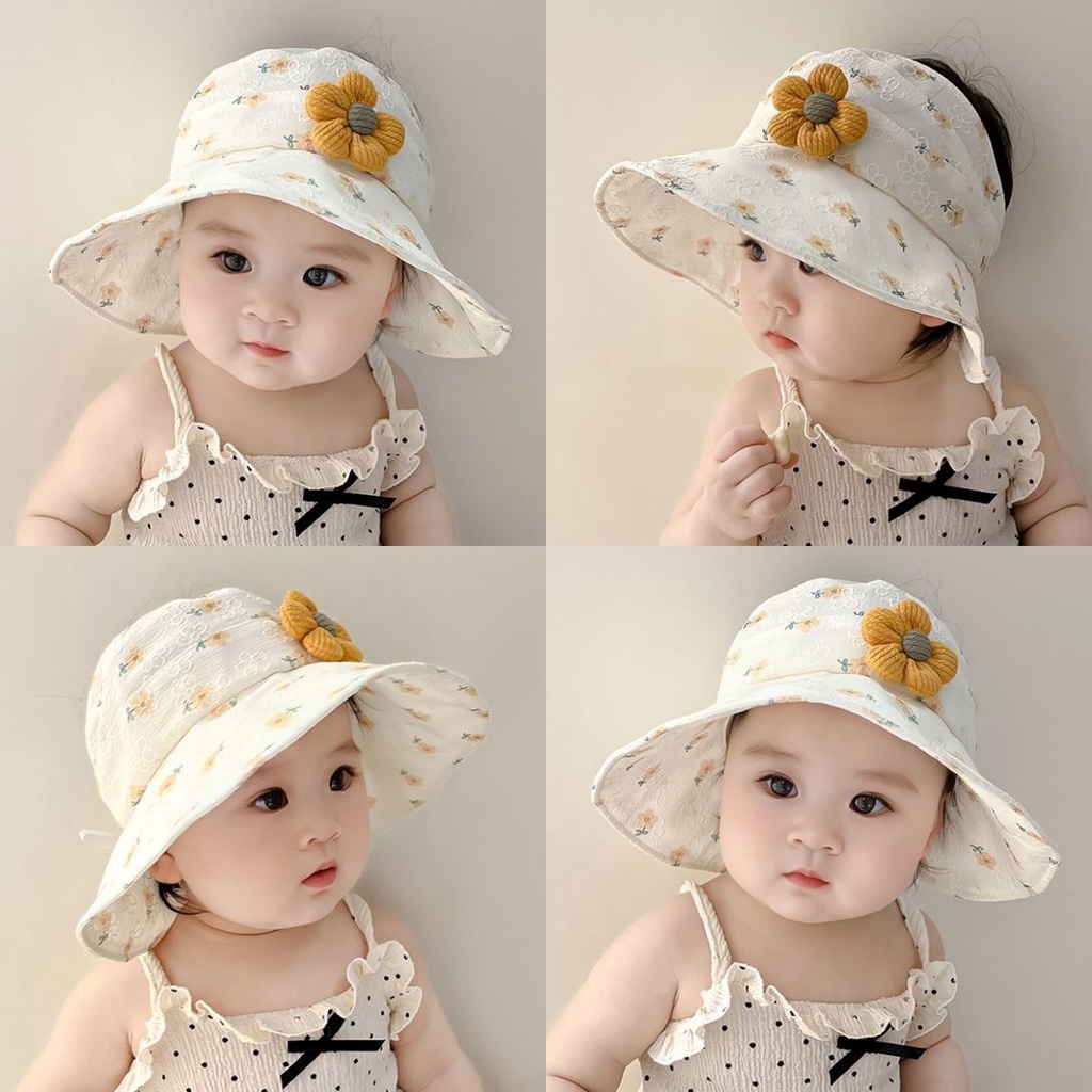 [Hàng Mới] Mũ Chống Nắng Thoáng Khí Hở Chóp Đính Hoa Cho Bé Gái