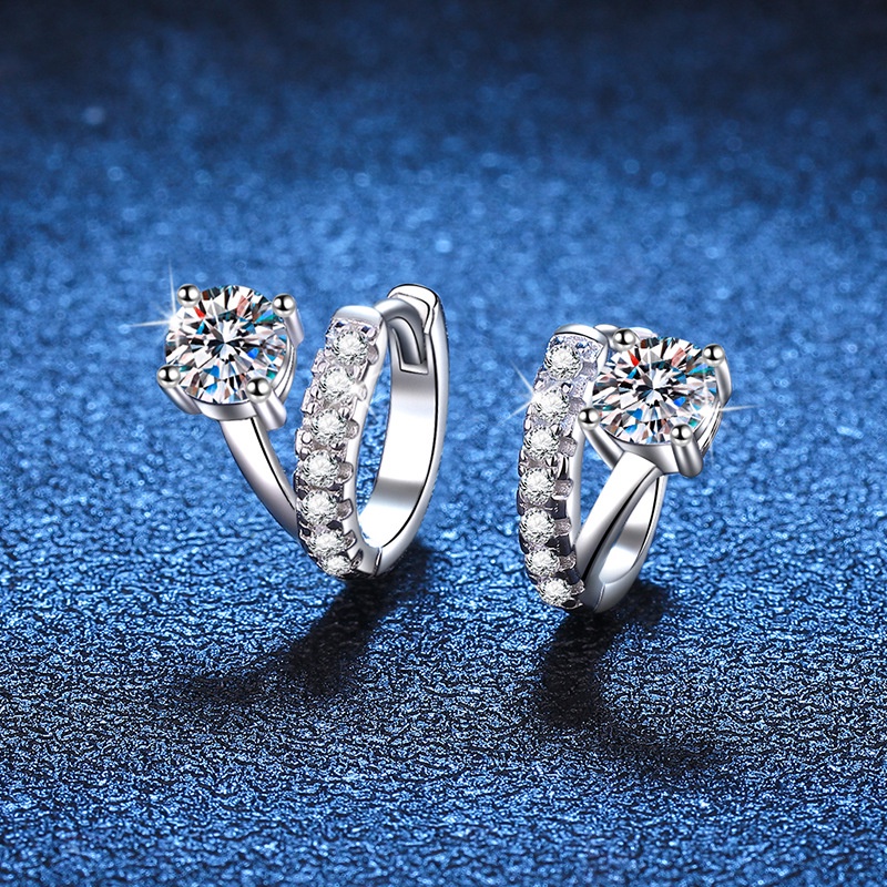 Bông tai Moissanite 5mm*2 Bạc 925 có thể phát hiện bông tai bất đối xứng bằng bút kim cương