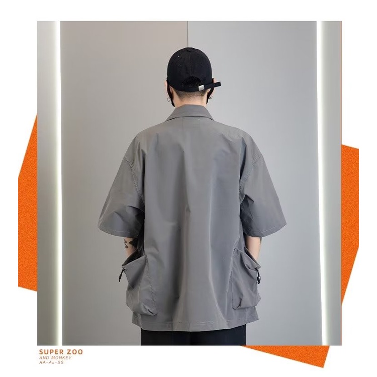 Áo Sơ Mi Ngắn Tay Màu Sắc Đơn Giản Dễ Phối Đồ Phong Cách Đường Phố Mỹ