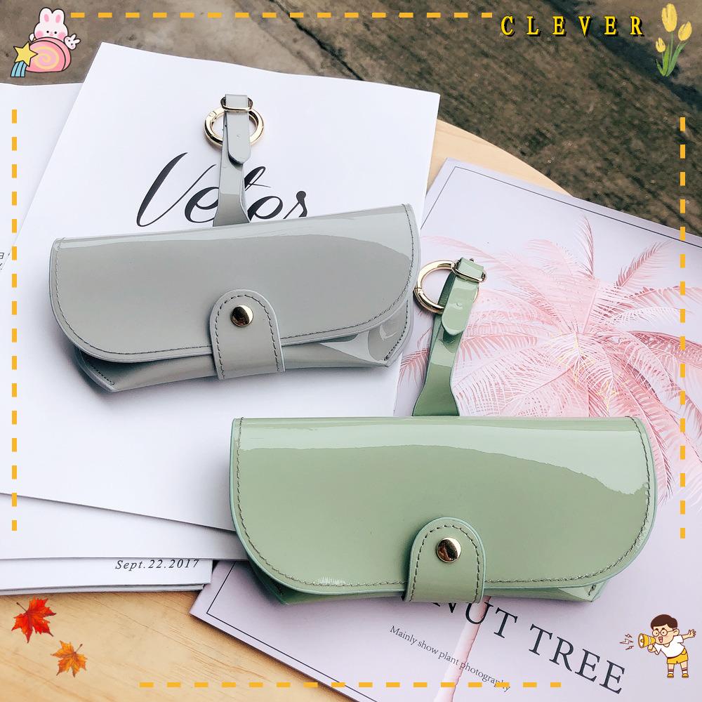 CLEVER Hộp Đựng Mắt Kính Bằng Da PU Màu Trơn Thời Trang Có Dây Đeo Cho Nữ