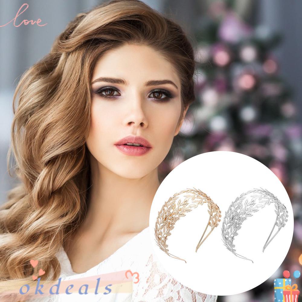 OKDEALS Băng Đô Cài Tóc Hình Cành Lá Cho Cô Dâu