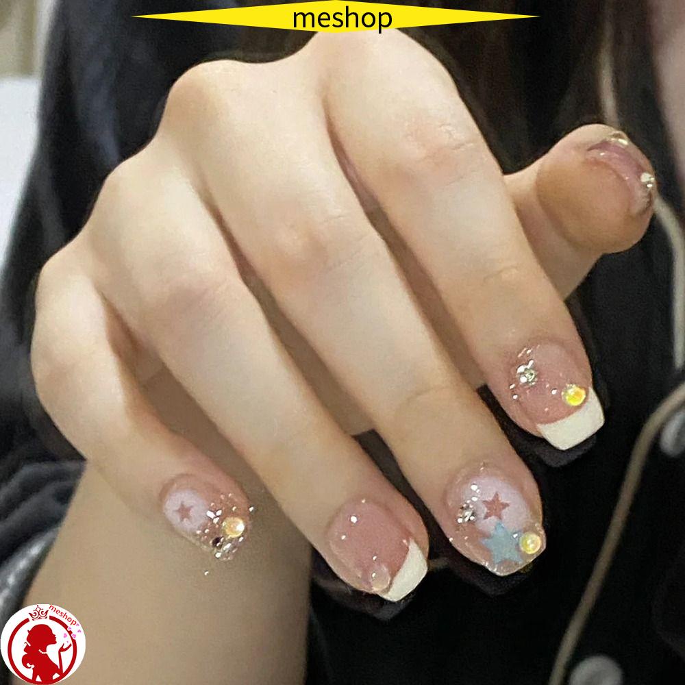 ME Hộp 24 Móng Tay Giả Đính Đá Lấp Lánh Bằng ABS Che Phủ Toàn Diện Có Thể Tháo Rời Cho Nữ