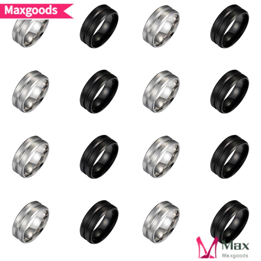 MAXG Nhẫn Thép Titan Màu Đen / Bạc Đơn Giản Thời Trang