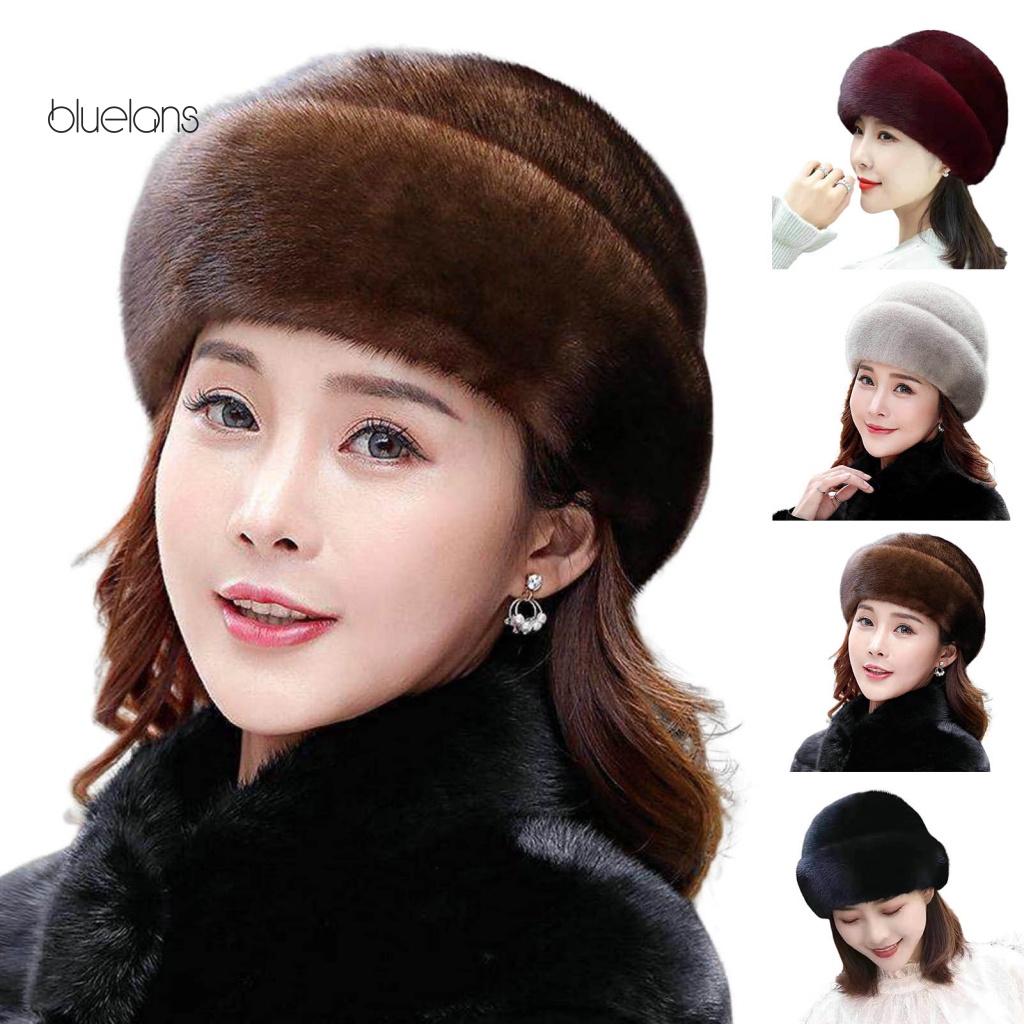 Mũ Lông Giả Màu Trơn Giữ Ấm Tai Chống Gió Không Phai Màu Sắc Thời Trang Mùa Đông Cho Nữ