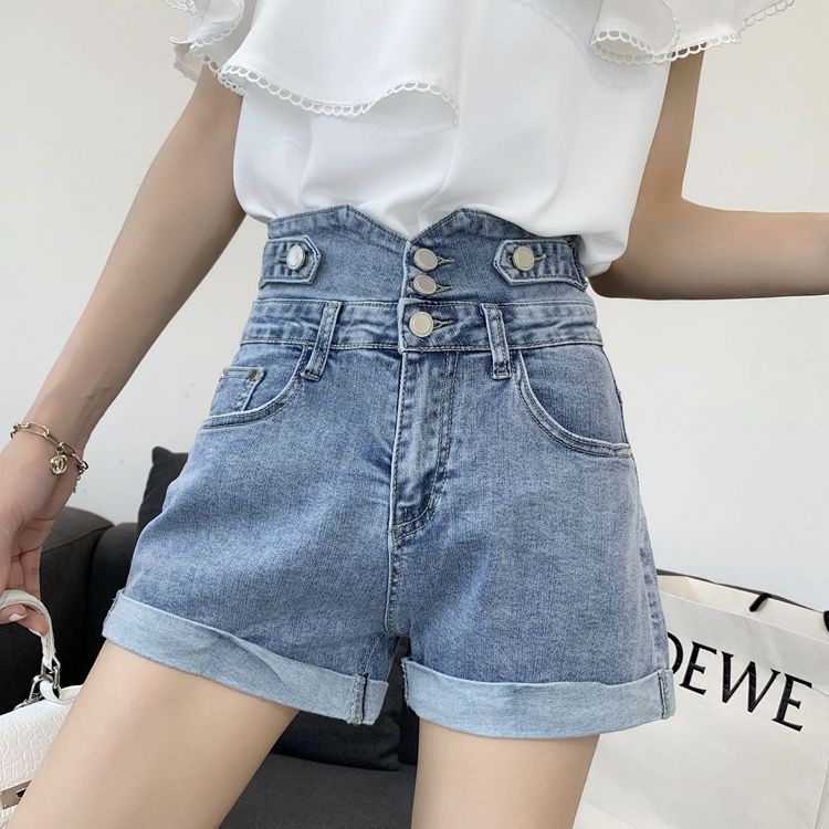 Quần Short Denim Lưng Cao Dáng Ôm Cỡ Lớn Phong Cách Hàn Quốc Thời Trang Cho Nữ