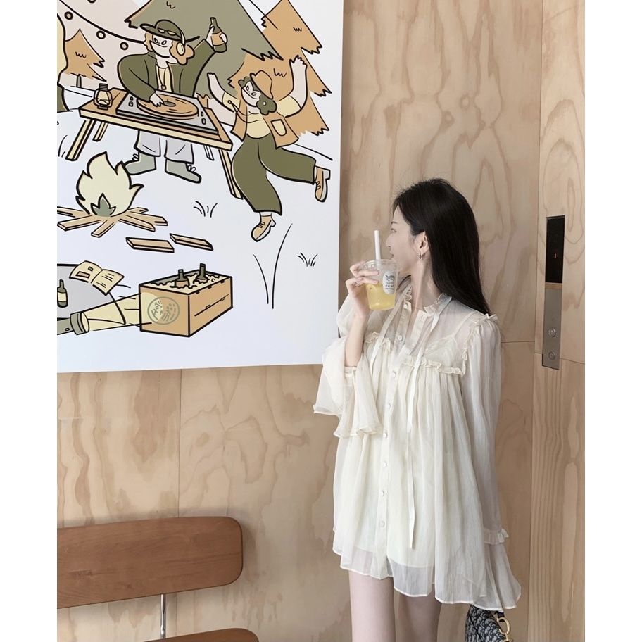 Áo Sơ Mi Chiffon Tay Dài Ống Loe Phong Cách Pháp Thời Trang Mùa Xuân Mới 2023